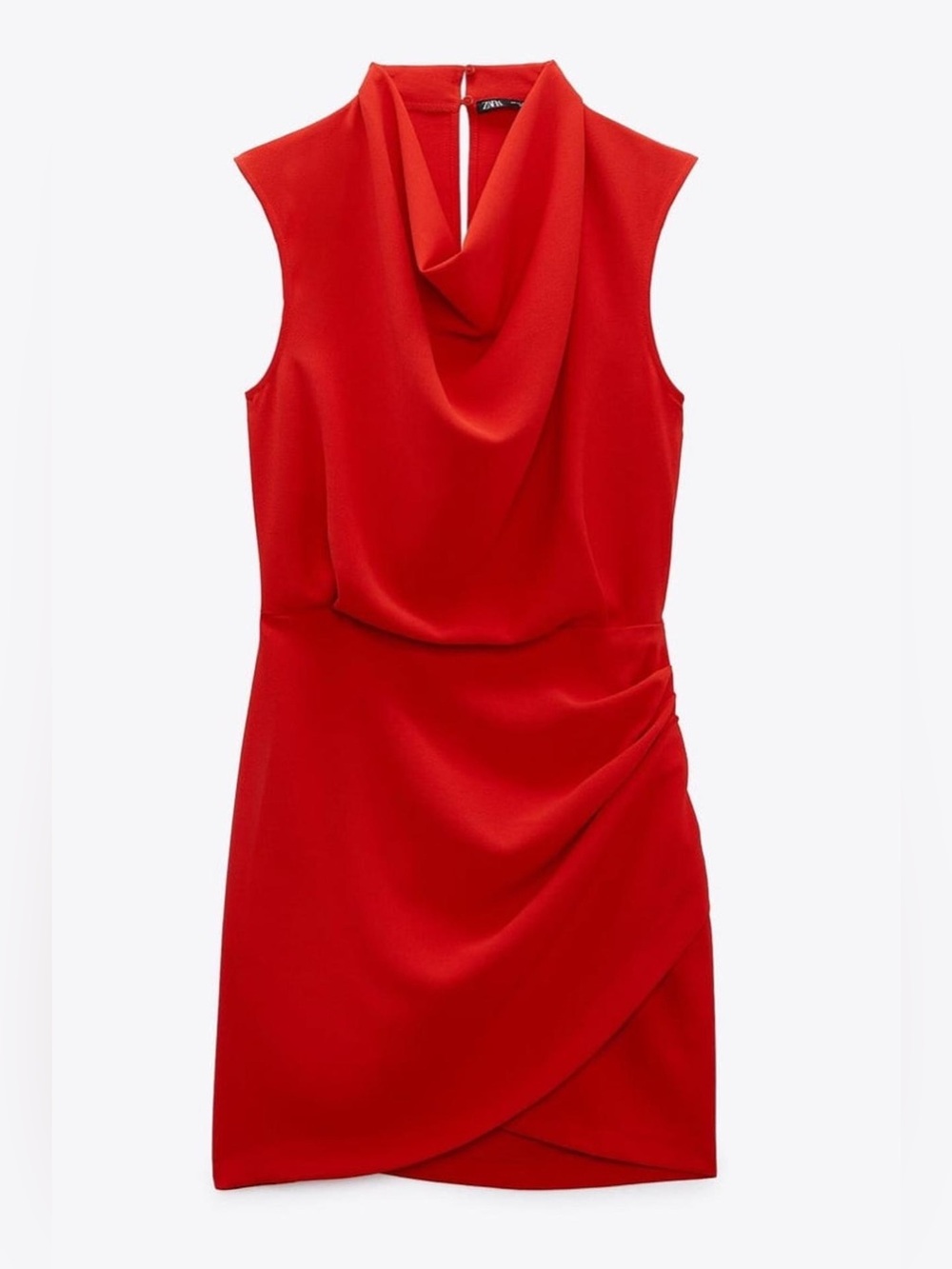 ZARA Draped Cowl Neck Red Mini Dress – Size Medium - Picture 3 of 12